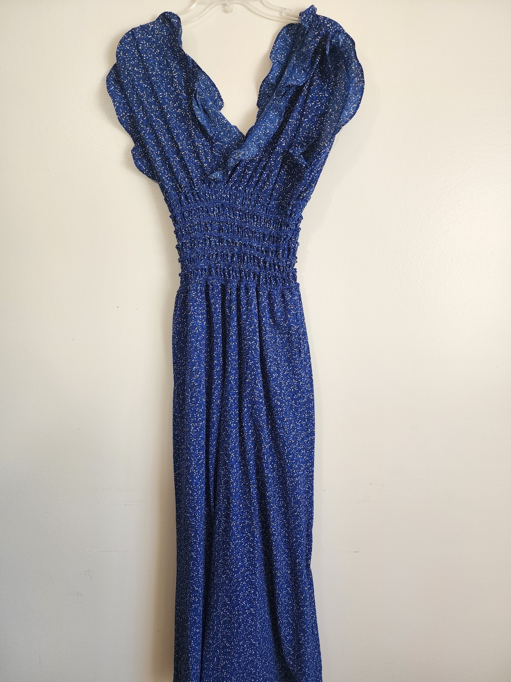 Max Studio Royal Blue Ruffled V-Neck Maxi Dress